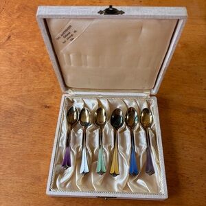 David Andersen Norway Sterling antique vintage demitasse spoon set in box.
